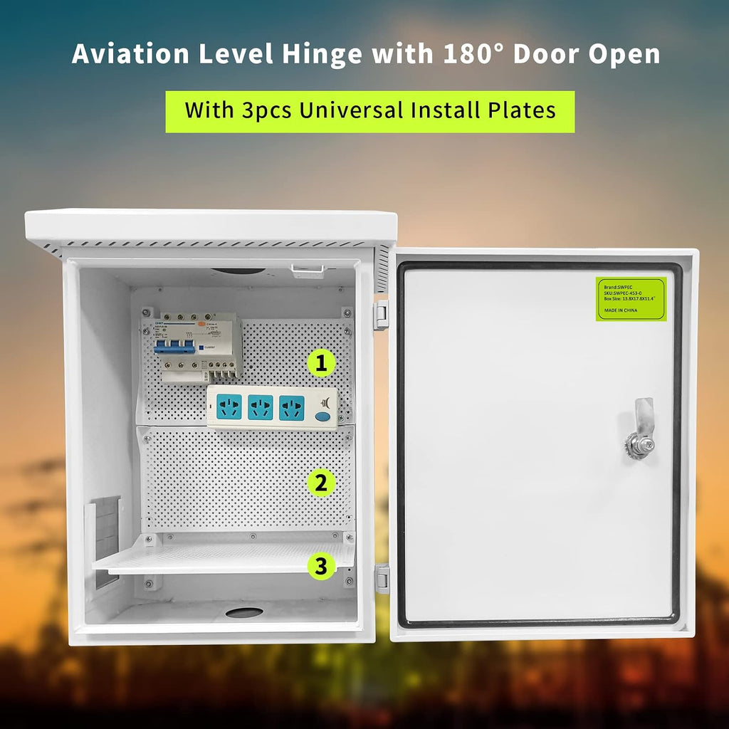 Nema Enclosure with Rain Hood Weatherproof Junction Electric Breaker Box with Fan-Vent Design Electrical Cabinet with Mounting Track Hole in Back 16X20X12