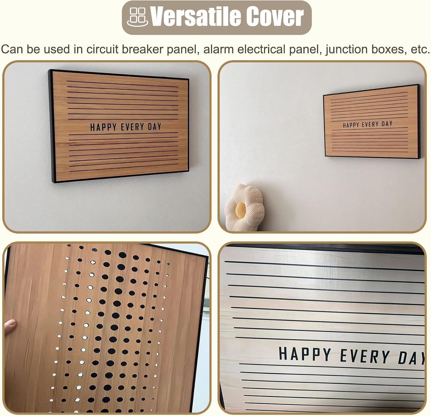 Wood Electrical Panel Cover with Plastic Frame, Decorative Wall Circuit Breaker Box Cover Hollow, Inside Horizontal Meter Box Cover Panel Living Room(Deep Coffee,60x50cm(23 5/8x19 3/4in))