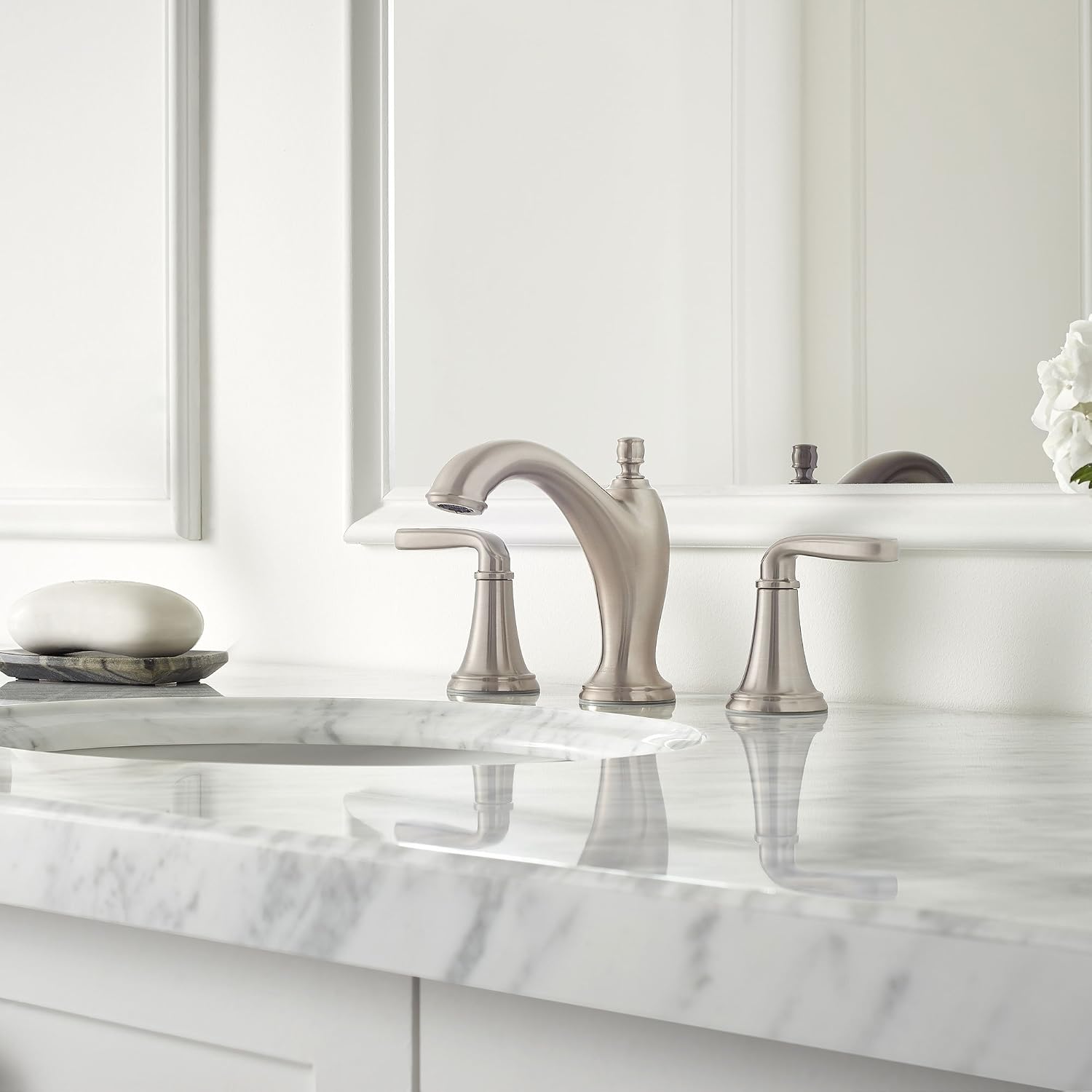 Pfister Northcott Bathroom Sink Faucet, 8-Inch Widespread, 2-Handle, 3-Hole, Brushed Nickel Finish, LG49MG0K