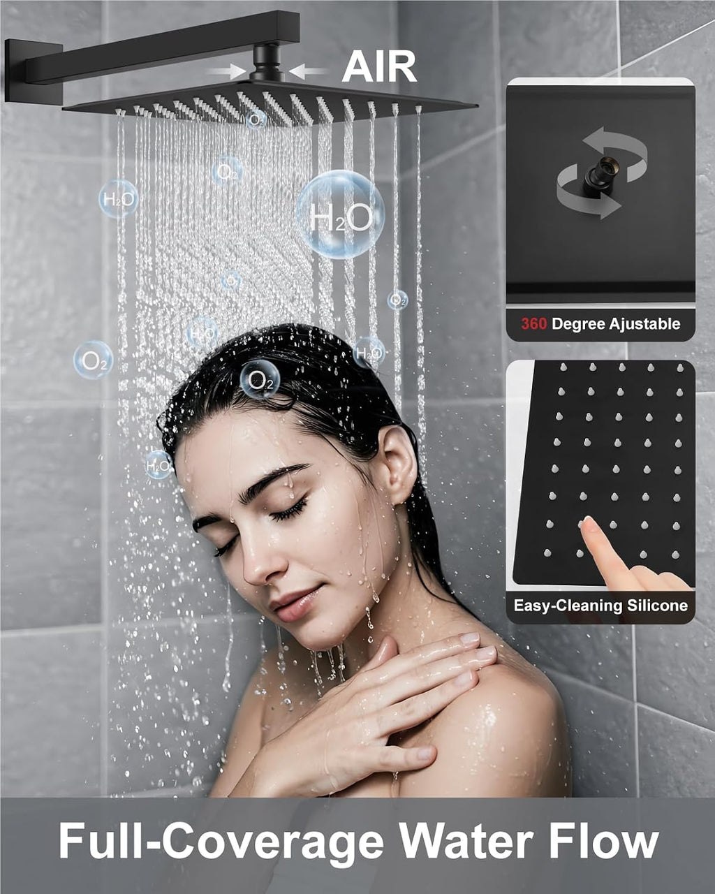 Aolemi Shower Faucet Set, High Pressure Shower System with 2-in-1 Handheld Sprayer, Wall Mount Fixture Combo with Rough-in Valve, 12 Inch Shower Head, Matte Black