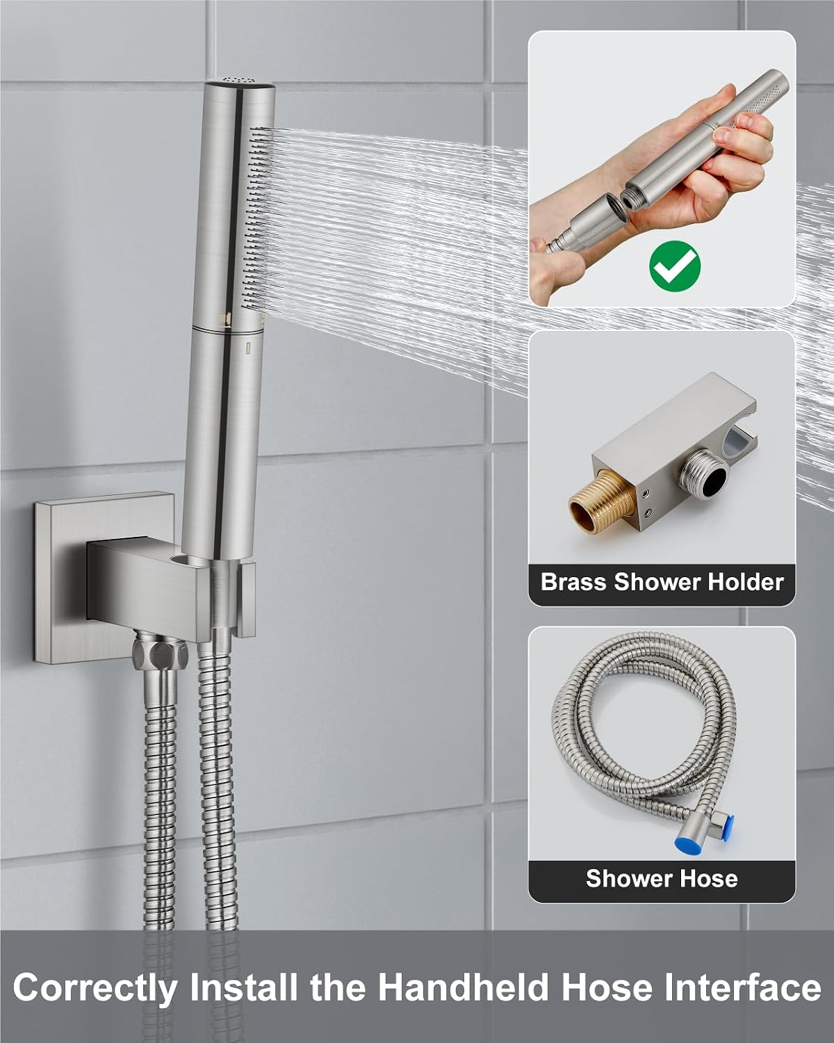 Aolemi Shower Faucet Set, High Pressure Shower System with 2-in-1 Handheld Sprayer, Wall Mount Fixture Combo with Rough-in Valve, 12 Inch Shower Head, Brushed Nickel