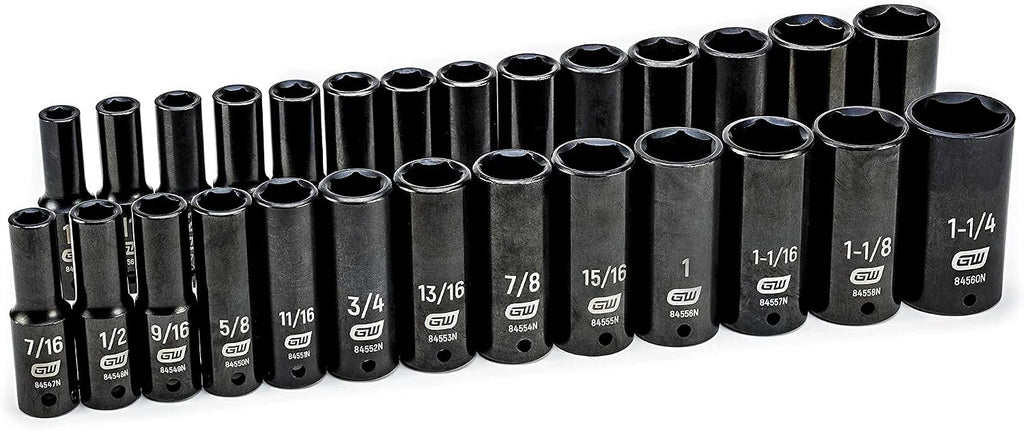 GEARWRENCH 27 Pc. 1/2' Drive 6 Pt. Impact Socket Set, Deep, SAE/Metric - 84949N