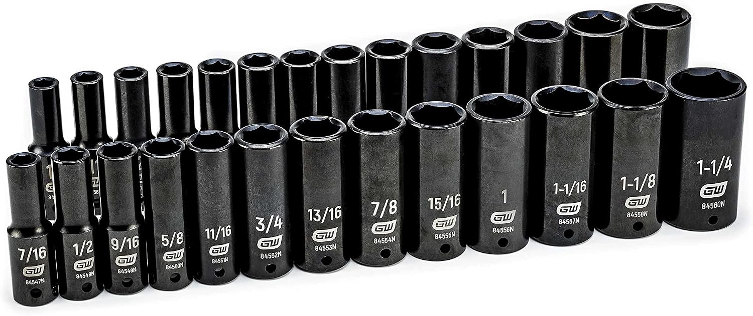 GEARWRENCH 27 Pc. 1/2' Drive 6 Pt. Impact Socket Set, Deep, SAE/Metric - 84949N