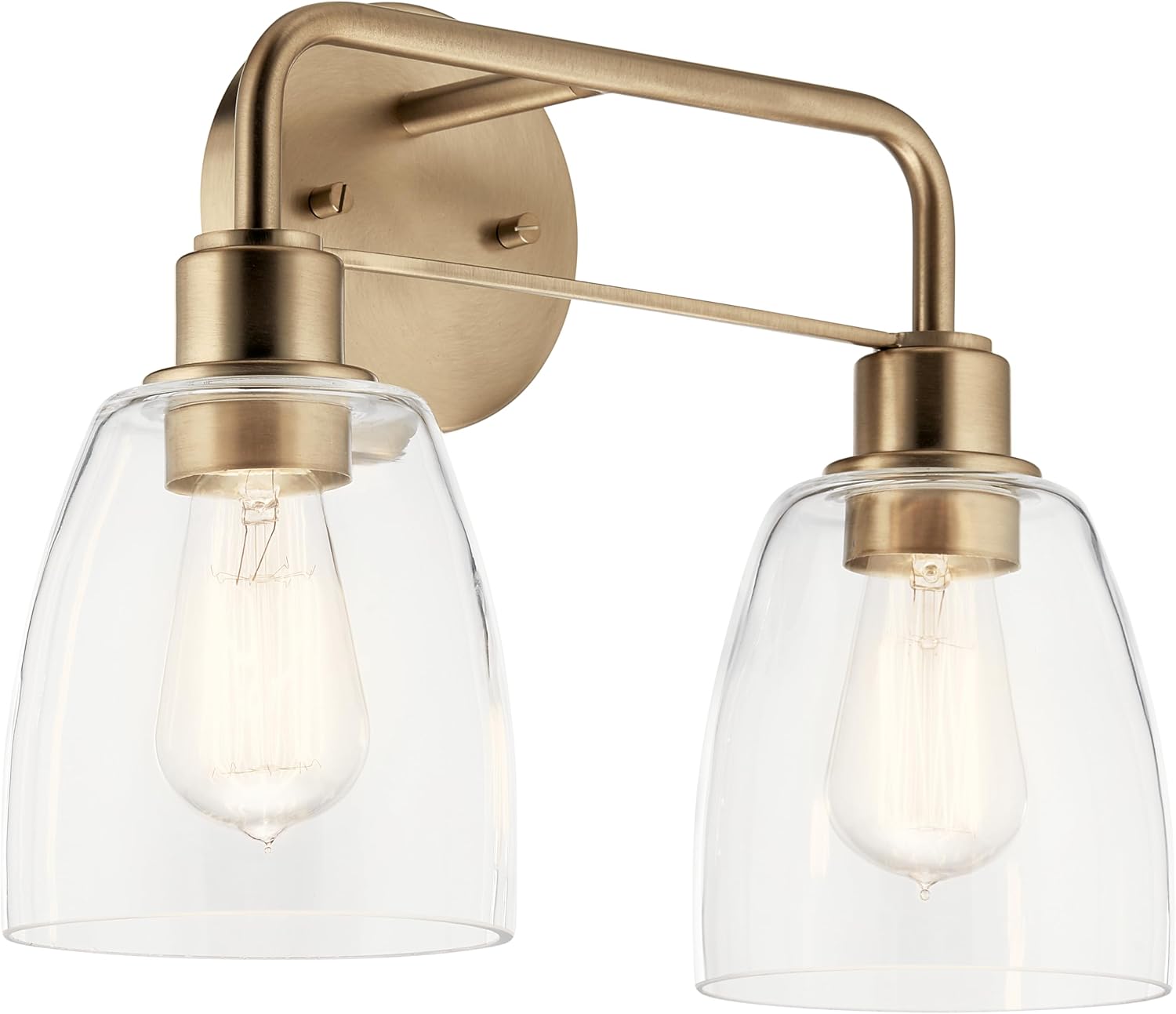 Kichler Meller 2-Light Bathroom Vanity Light Fixture with Clear Glass Shades, Industrial Wall Sconce in Champagne Bronze for Bathroom Mirror (11.25' x 5.5' x 7'), 55101CPZ
