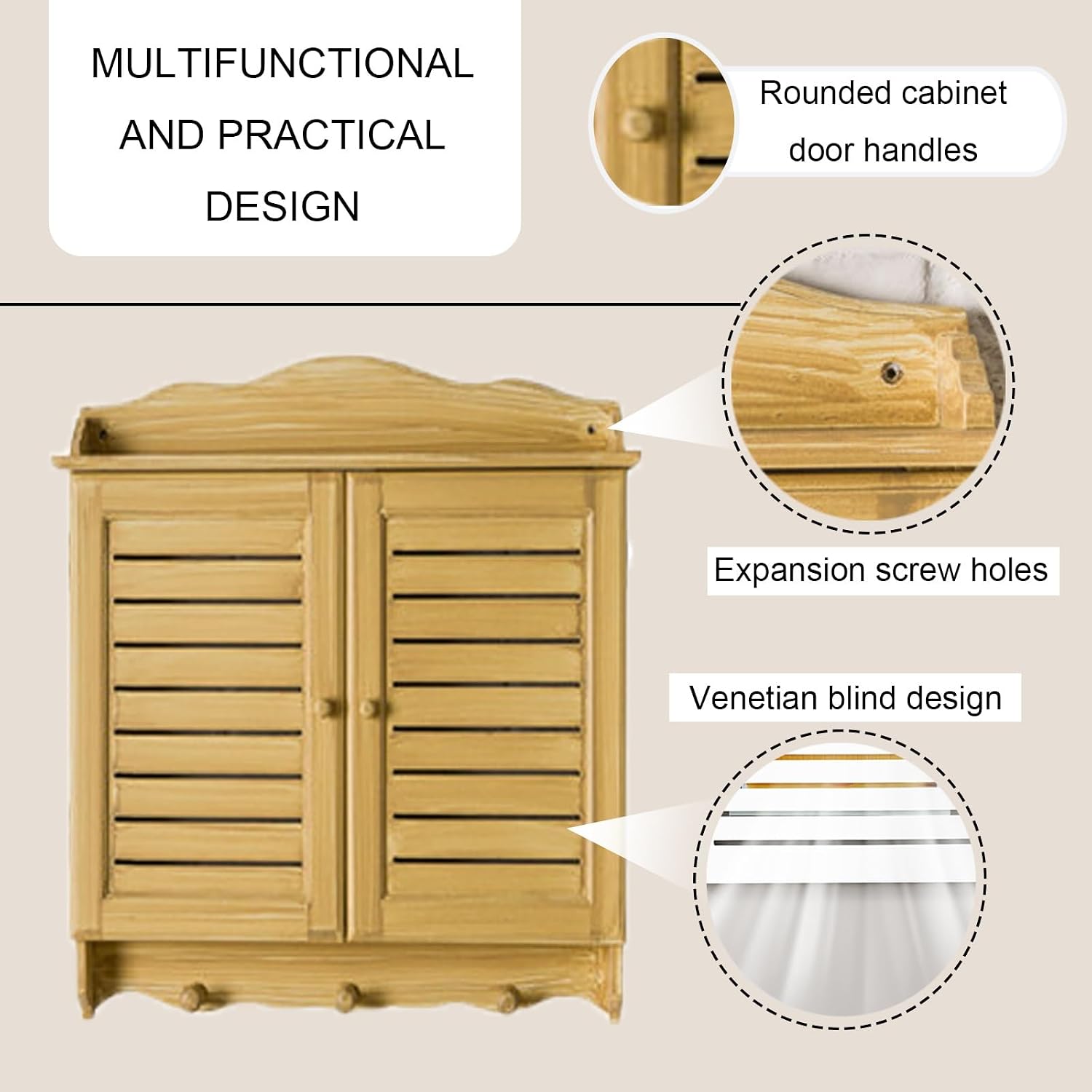 Decorative Electrical Panel Cover, Retro Meter Switch Box, Wooden Hide Breaker Box Cover, with Hooks and Handles, Flip-top Cabinet Doors Design(Beige,58 * 45cm/22.8 * 17.7in)