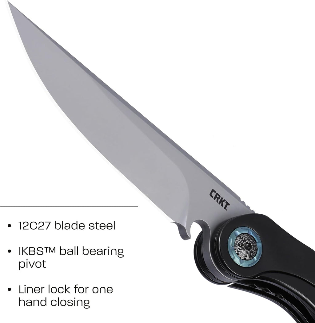 CRKT Fial Everyday Carry EDC Pocket Folding Knife with Liner Lock and Wine Key: 12C27 Plain Edge Blade, Stainless Steel Handle, Pocket Clip, 5670