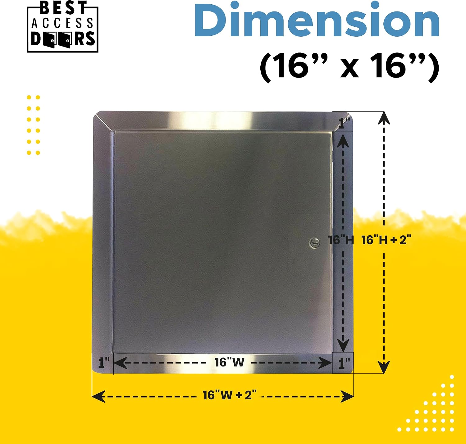 Best 16' x 16' Universal Access Panel with Flange, 16-Gauge 304 Stainless Steel Access Door for Non-Rated Wall/Ceiling, LEED Compliant Panel with Hidden Pin Hinge, Screwdriver Latch, BA-UAP-SS-FBA