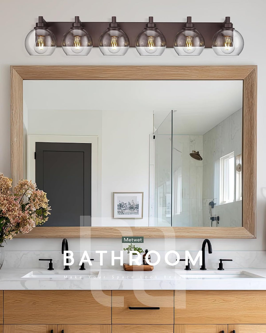 Oil Rubbed Bronze Bathroom Light Fixtures, 6-Light Bathroom Vanity Lights Over Mirror with Globe Clear Glass Shade, 38 Inch Modern Sconces Wall Lighting, VL195-ORB-6