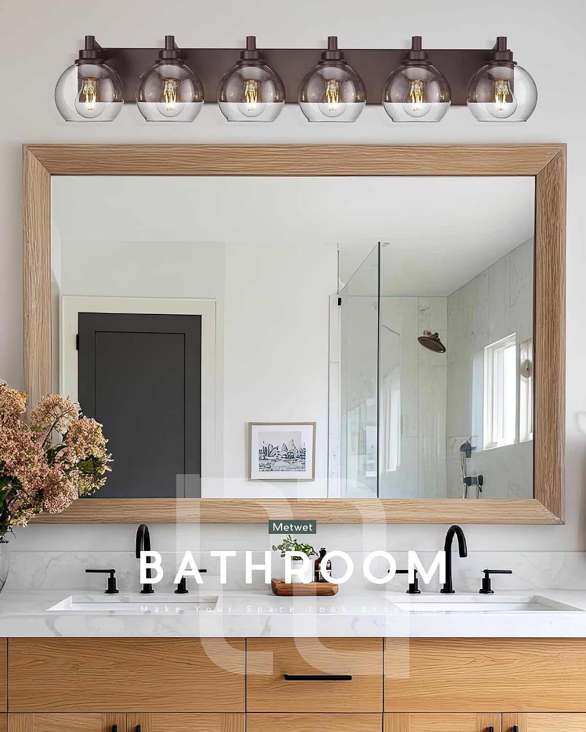Oil Rubbed Bronze Bathroom Light Fixtures, 6-Light Bathroom Vanity Lights Over Mirror with Globe Clear Glass Shade, 38 Inch Modern Sconces Wall Lighting, VL195-ORB-6
