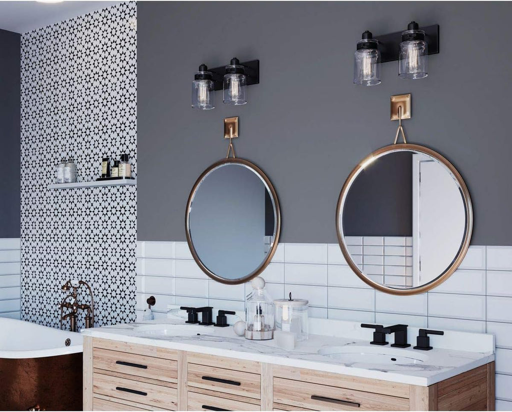 Progress Lighting P300046-020 Calhoun Collection Clear Glass Farmhouse Bath Vanity Light, 2-Light, Antique Bronze