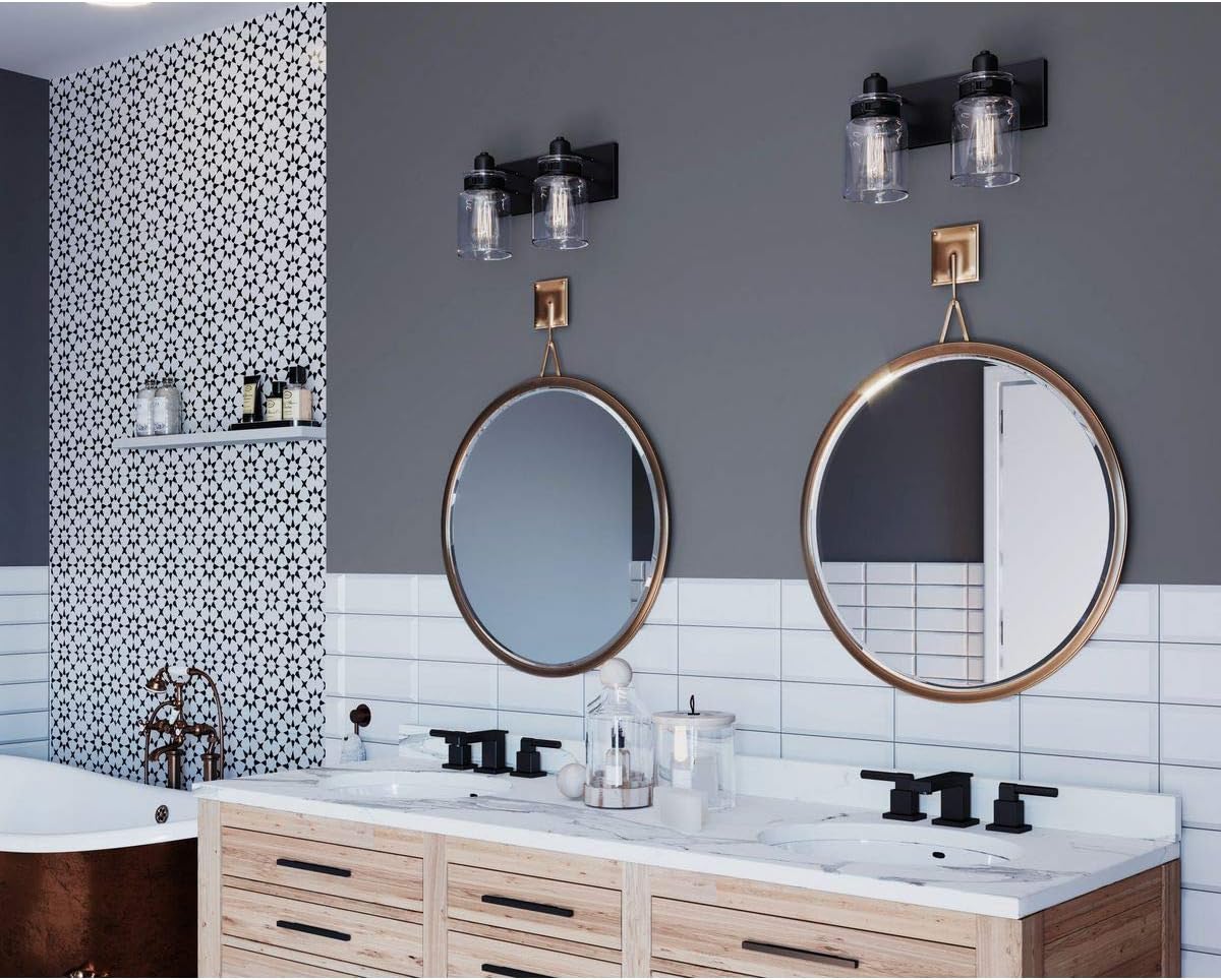 Progress Lighting P300046-020 Calhoun Collection Clear Glass Farmhouse Bath Vanity Light, 2-Light, Antique Bronze
