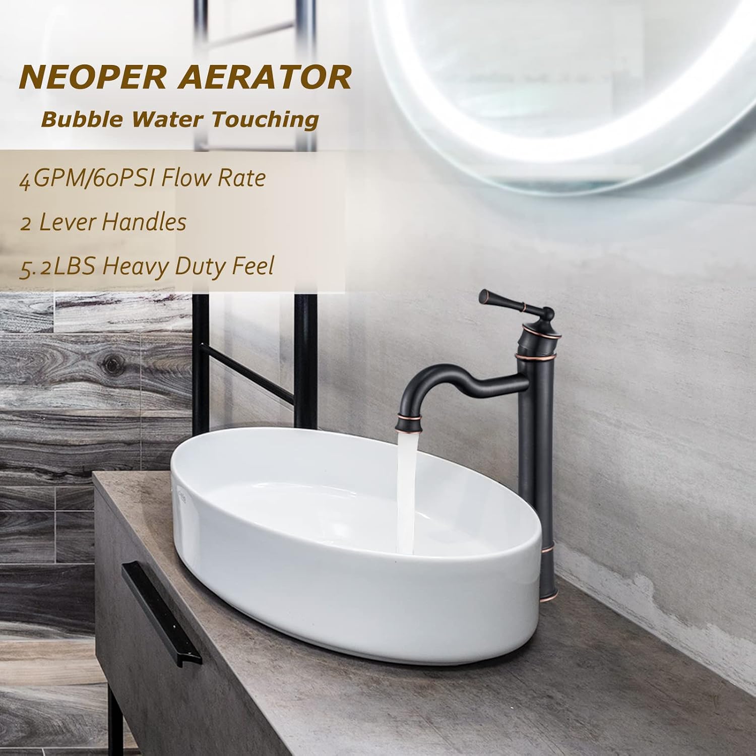 Vessel Sink Faucet ORB Bathroom Tall Faucet Single Hole Deck-Mount Pop up Drain Assembly Without Overflow Water Supply Lines Included