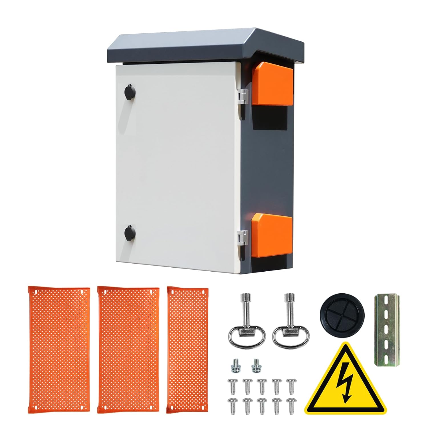 Metal Nema Enclosure with Rain Hood Weatherproof Junction Electric Breaker Box with Fan-Vent Design Electrical Cabinet with Mounting Track Hole in Back 20X24X12