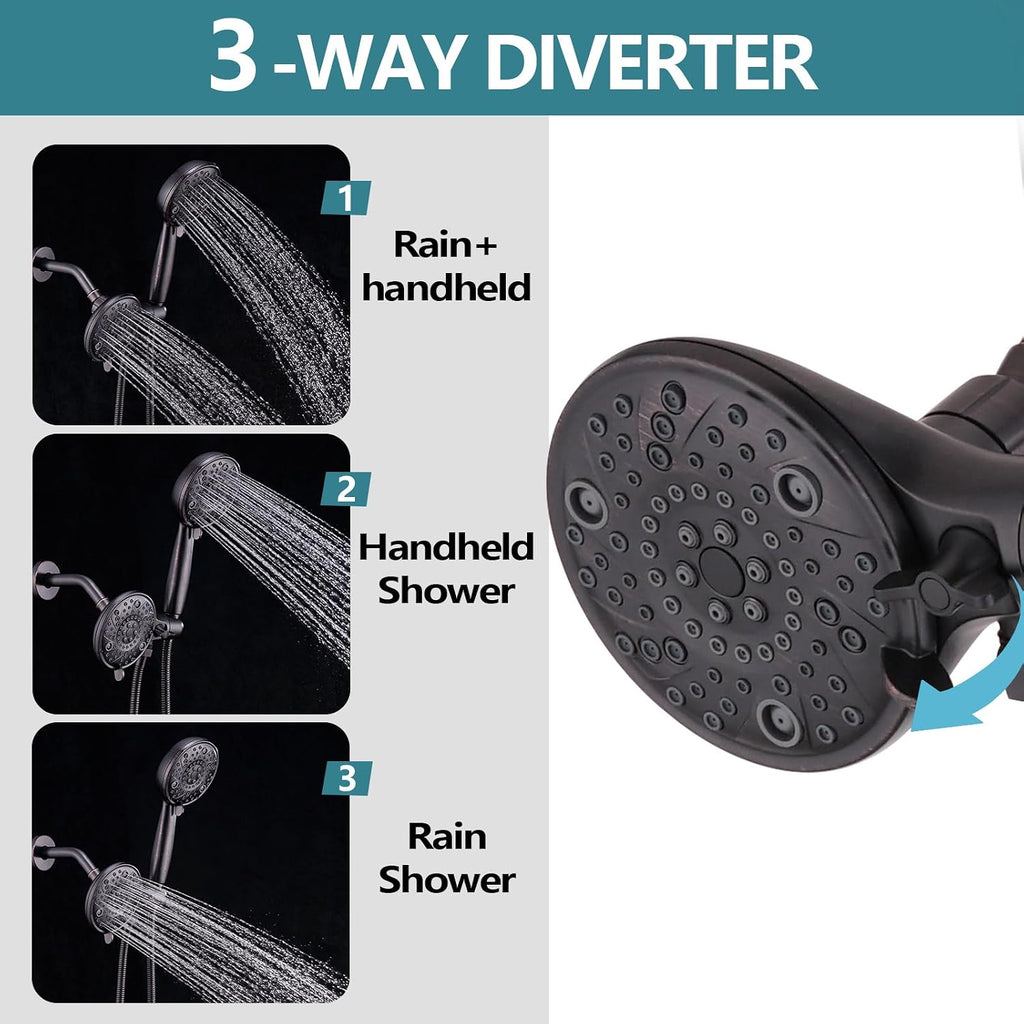 5' Dual Shower Faucet Compatible with Delta 13/14 Series Tub Trim Kit, High Pressure Round Rain Shower Head& Handheld Set Faucet, Oil Rubbed Bronze (Valve& Catridge Not Inclued)