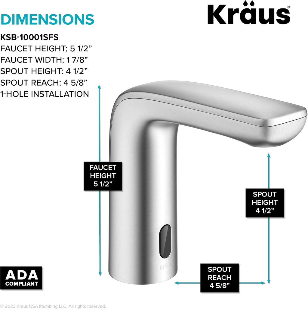 KRAUS Indy Touchless Sensor Bathroom Faucet with Control Box and Temperature Mixer in Spot Free Stainless Steel, KSB-10001SFS