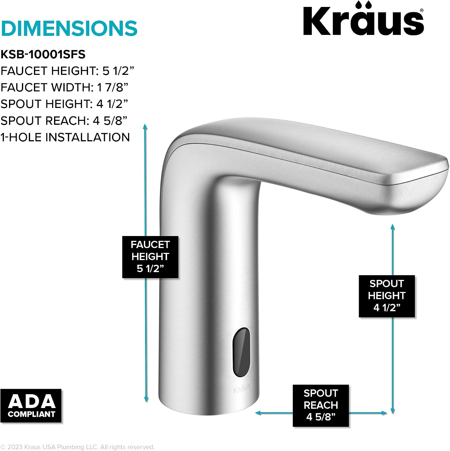 KRAUS Indy Touchless Sensor Bathroom Faucet with Control Box and Temperature Mixer in Spot Free Stainless Steel, KSB-10001SFS