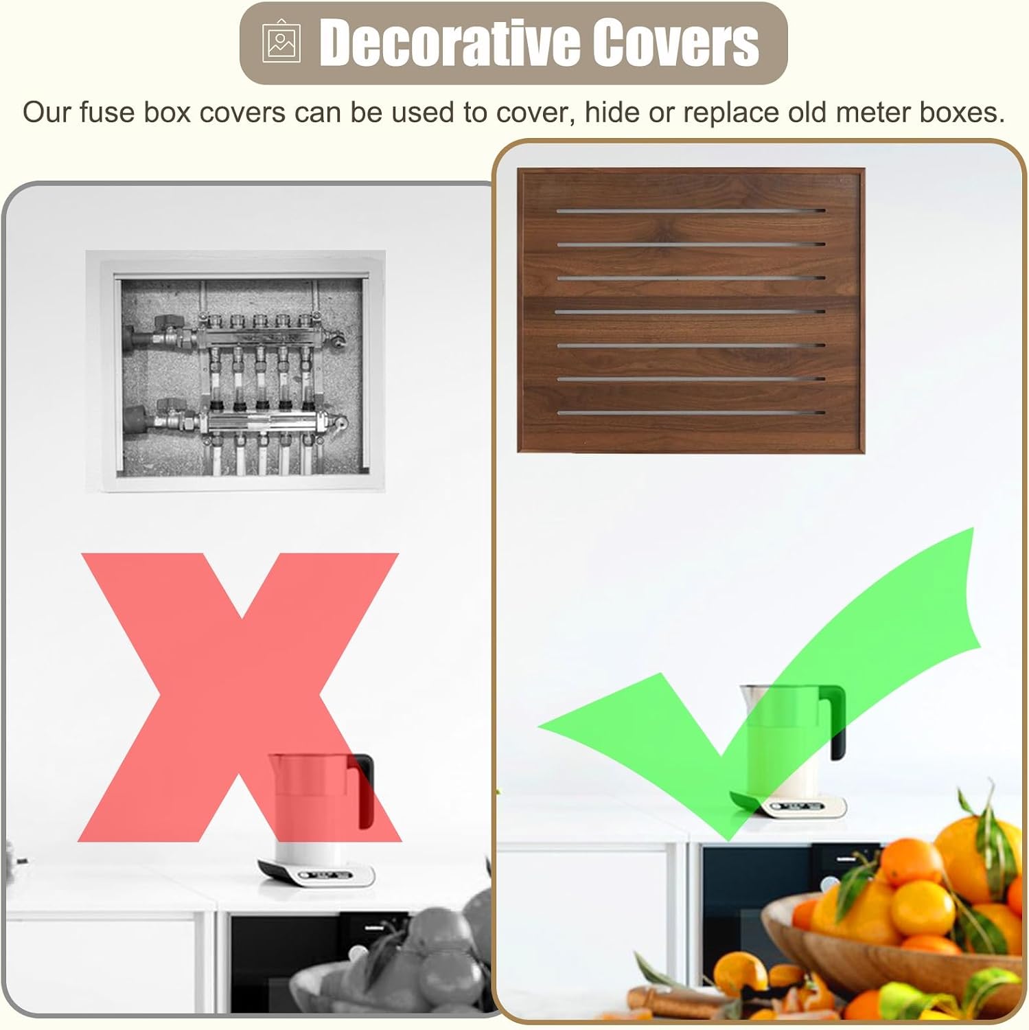 Wooden Circuit Breaker Box Cover Grain, Interior Electricity Meter Box Cover Horizontal Hollow, Art Tan Fuse Box Cover for Water Meter/Junction Box(Walnut,40x30cm(15 3/4x11 3/4'))