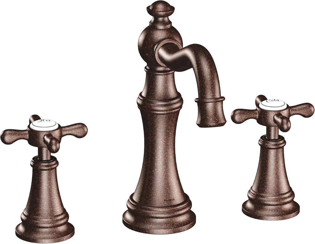 Moen Weymouth Oil Rubbed Bronze Two-Handle Widespread Cross Handle Bathroom Faucet Trim Kit, Valve Included, TVS42114ORB
