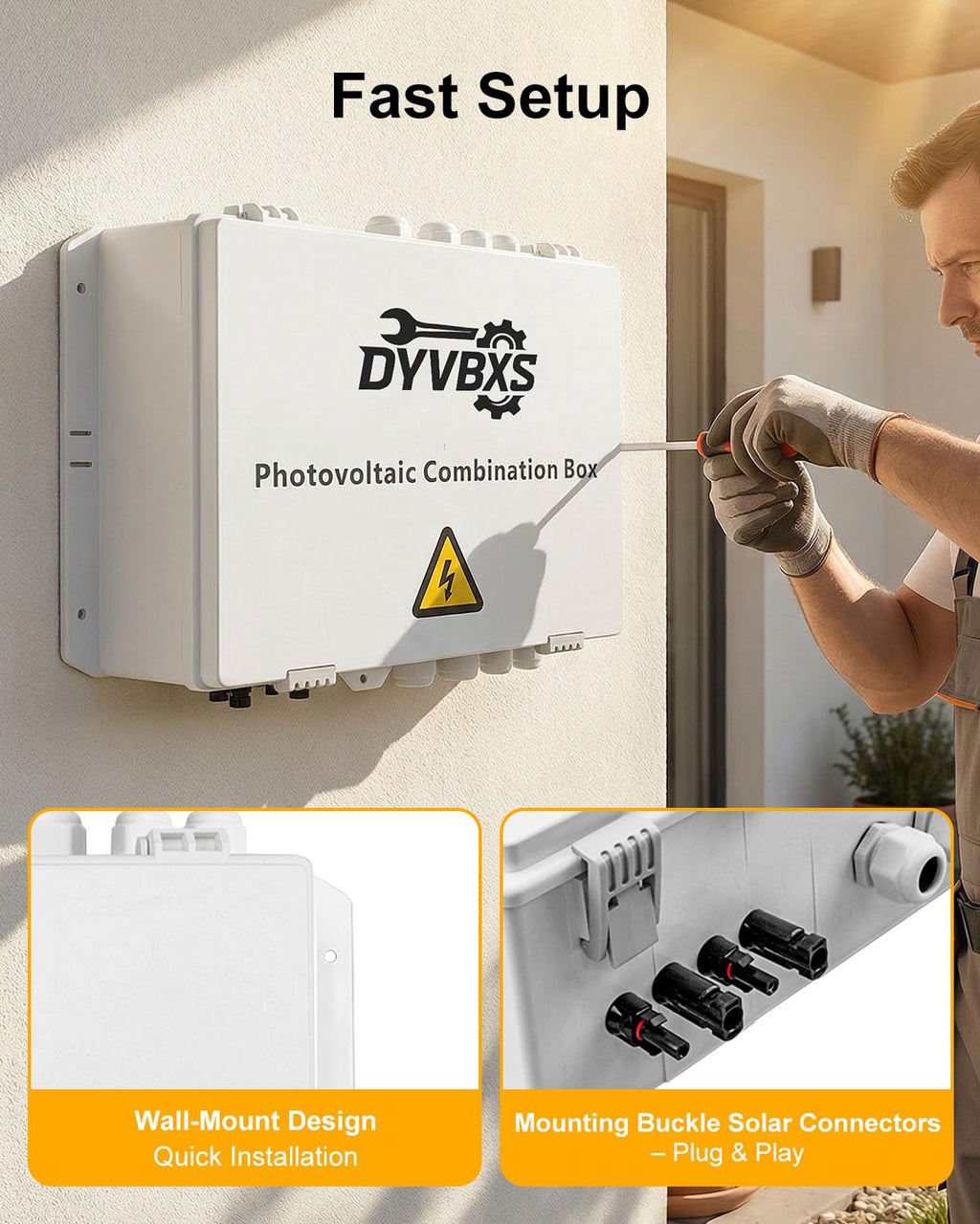 PV Combiner Box 2 String Solar Distribution Box, IP65 Waterproof, with 25A 250A DC Circuit Breakers, 63A 125A AC Breakers, Outdoor Power Distribution Box for 8KW–10KW Inverter Systems