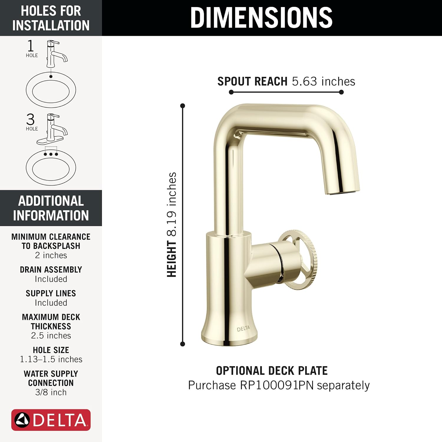 Delta Trinsic U-Spout 1-Hole Bathroom Faucet with Wheel Handle, Polished Nickel Single Hole Bathroom Sink Faucet, Metal Push-Pop Drain Assembly, Polished Nickel 5547HAR-PN-DST