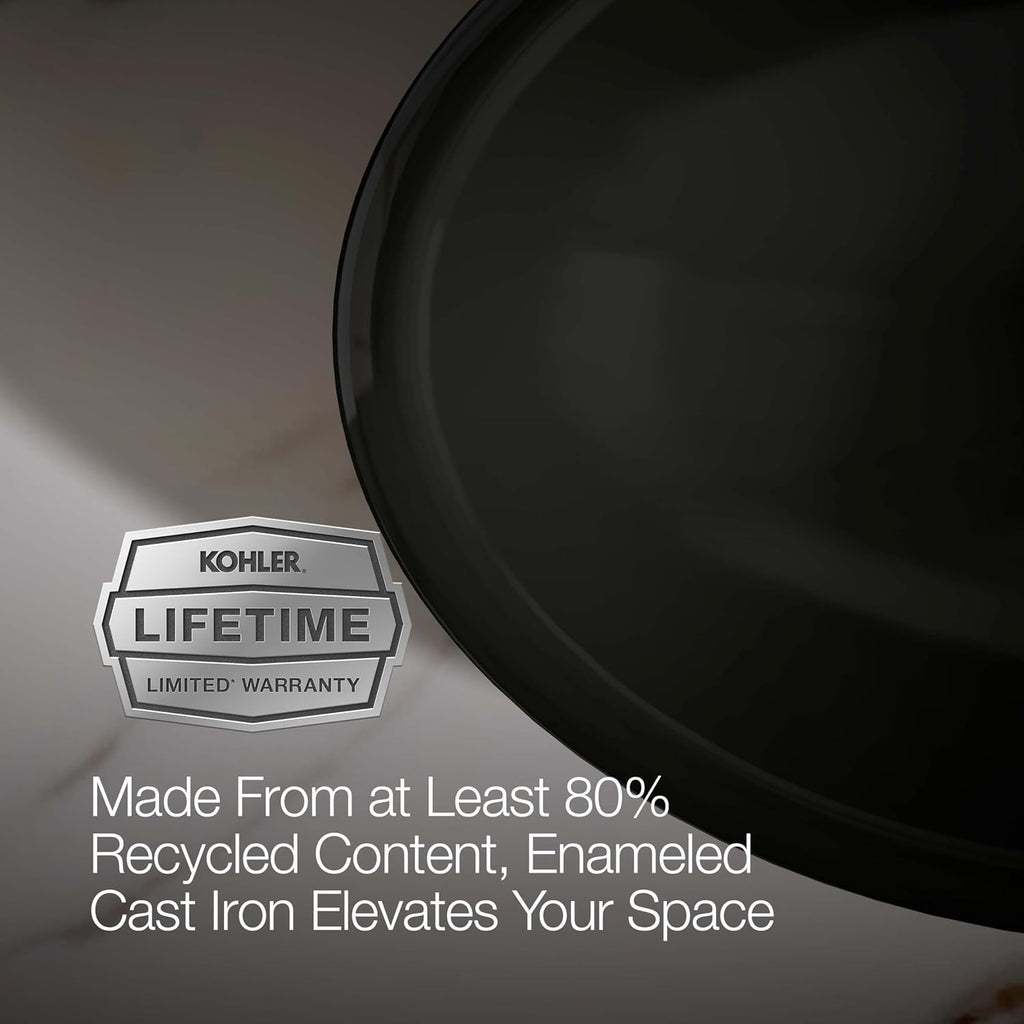 KOHLER K-5403-P5-7 Iron Plains Wading Pool Oval Bathroom Sink with Iron Black Painted Underside, Black Black