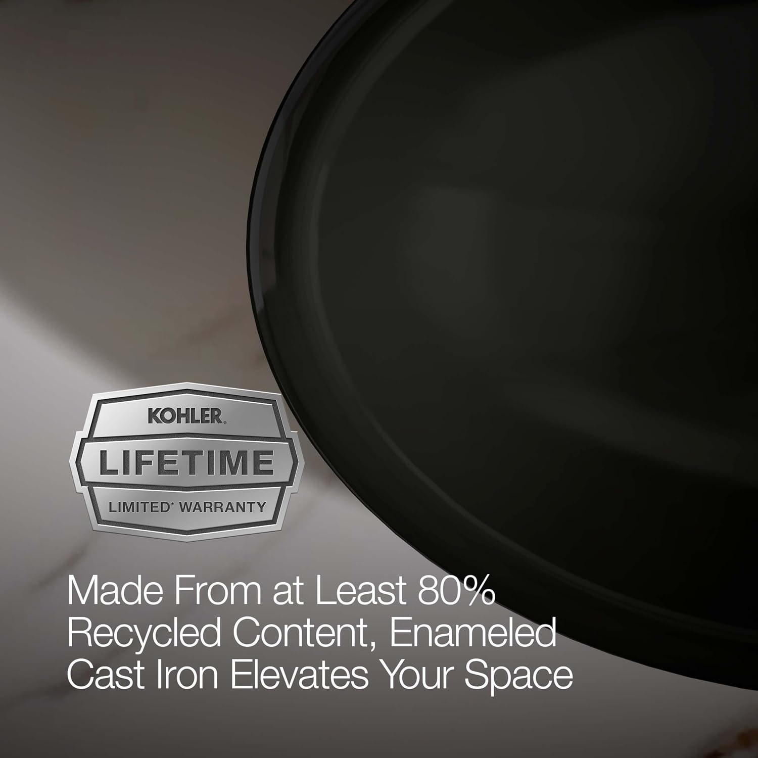 KOHLER K-5403-P5-7 Iron Plains Wading Pool Oval Bathroom Sink with Iron Black Painted Underside, Black Black