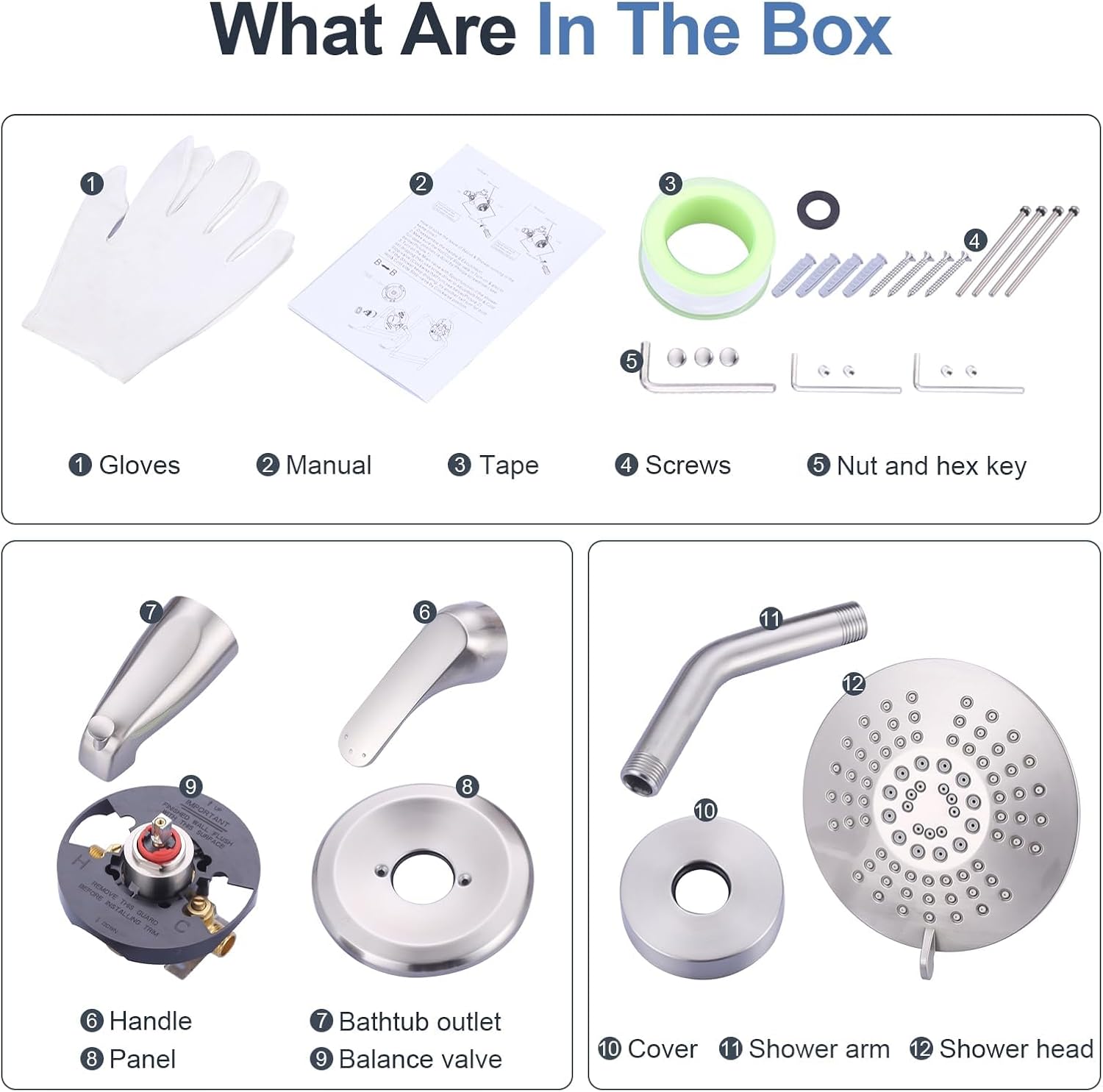 Shower Faucet with Valve, Brushed Nickel Bathroom Tub Shower Faucet Kit, Single Handle Rain Shower Head with Tub Spout, Solid Brass Shower Tub Faucet Set Complete, Bathtub Faucet with Shower