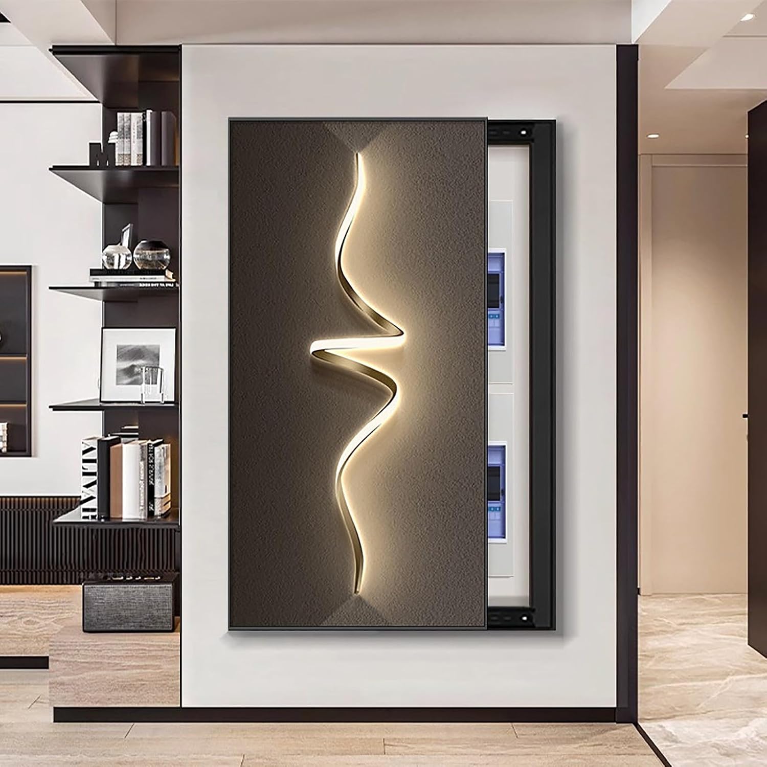 Electric Meter Box Decorative Painting, Wall Mounted Electrical Panel Cover, Fuse Box Covers, Flip or Sliding Design, Simple Install, Easy to Clean(Brown 1,45 * 90cm/17.7 * 35.4in)