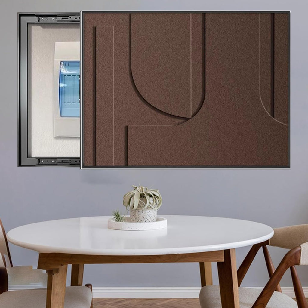 Art Tan Breaker Box Cover with Screws, Decorative Electrical Panel Cover Horizontal, Metal Frame Electricity Meter Box Cover for Laundry Room(Light Coffee,90x70cm(35 3/8x27 1/2in))