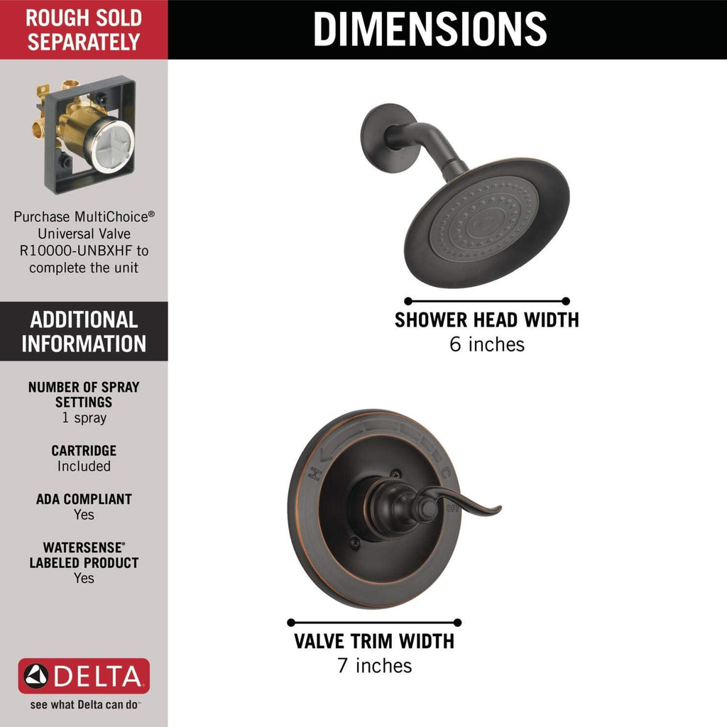 Delta Windemere 14 Series Shower Faucet Set, Oil Rubbed Bronze Shower Head and Handle Set, Valve Trim Kit, Oil Rubbed Bronze BT14296-OB (Valve Not Included)