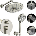 EMBATHER Shower Faucet Sets - Overhead Rain Head Shower System with High Pressure Handheld Complete Combo and Mixer Valve Trim Kit - Brushed Nickel Rainfall Shower Fixture for Luxury Bathroom