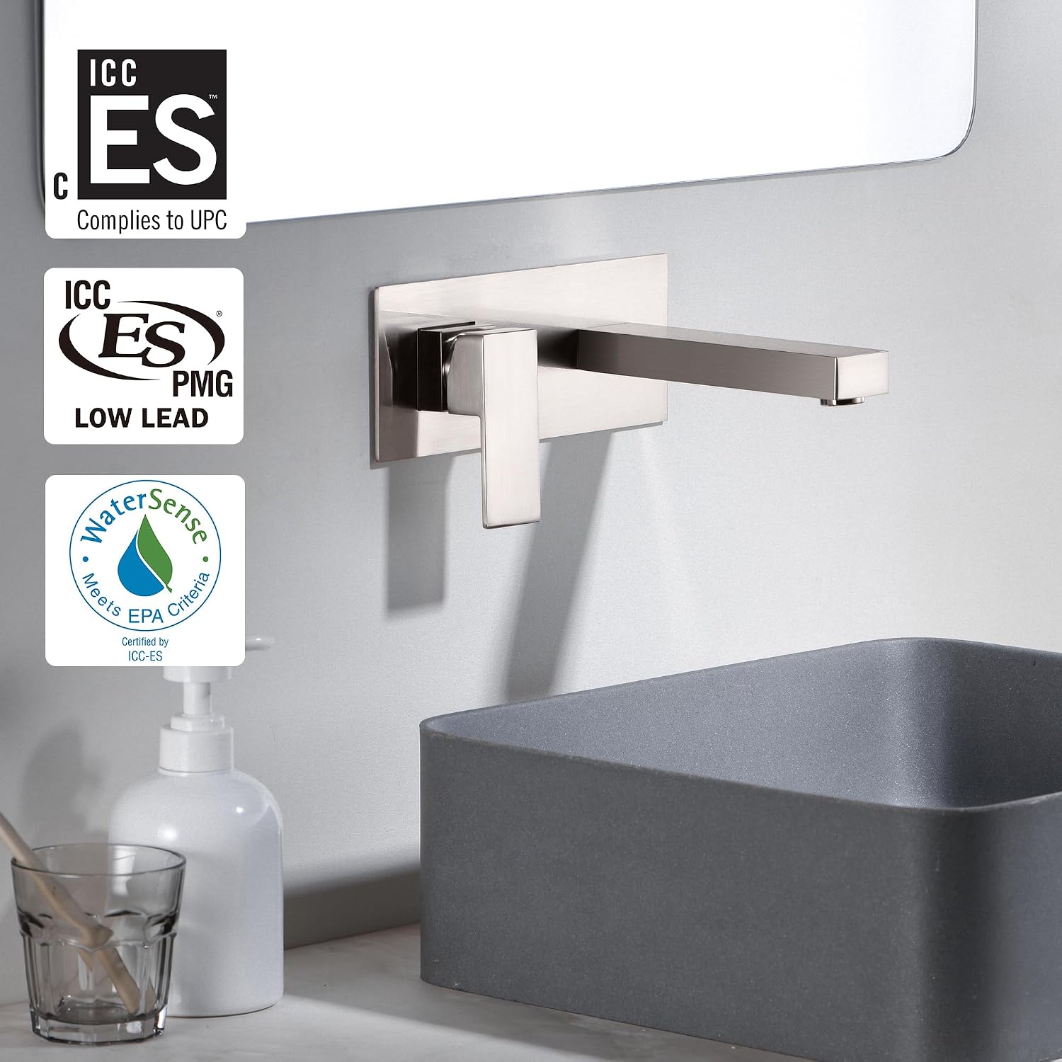 sumerain Brushed Nickel Bathroom Faucet Wall Mount Lavatory Sink Faucet with Rough-in Valve, Left-Handed Single Handle