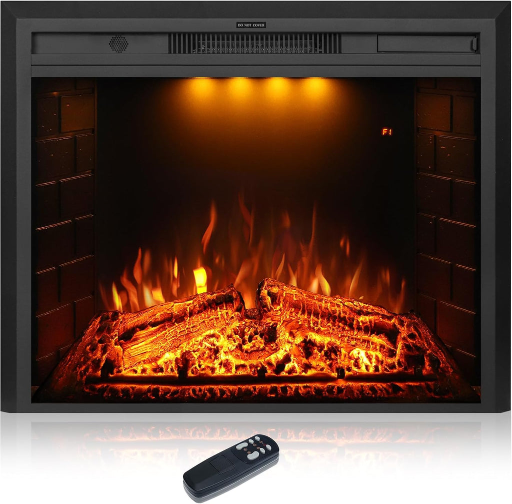30 inch Electric Fireplace, Wall Fireplace Electric with Remote Control, Realistic Log and Crackling Sound, Overheating Protection and Timer, 750/1500W Black