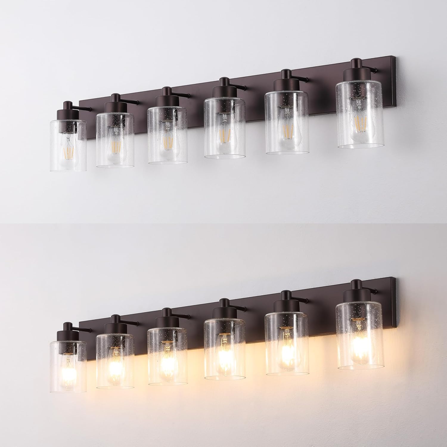 JONATHAN Y 40' Oil Rubbed Bronze/Clear 6-Light Modern LED Vanity Light for Bathroom Mirror, Mid-Century Wall Sconce with Clear Seeded Glass Shades, Contemporary Iron Fixture, LED Bulbs (JYL7621E)