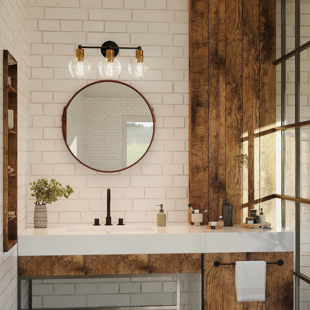 Hansford Collection 3-Light Clear Glass Coastal Bath Vanity Light Antique Bronze