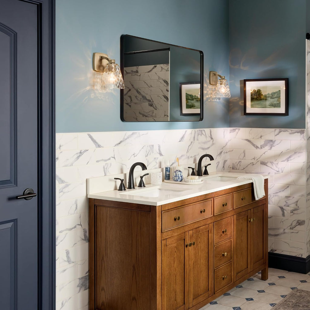 Kichler Marant 5' 1-Light Wall Sconce Bathroom Vanity Light Fixture with Clear Water Glass in Champagne Bronze for Bathroom, Powder Room and Hallway (5' W x 9.5' H), 55214CPZWTR