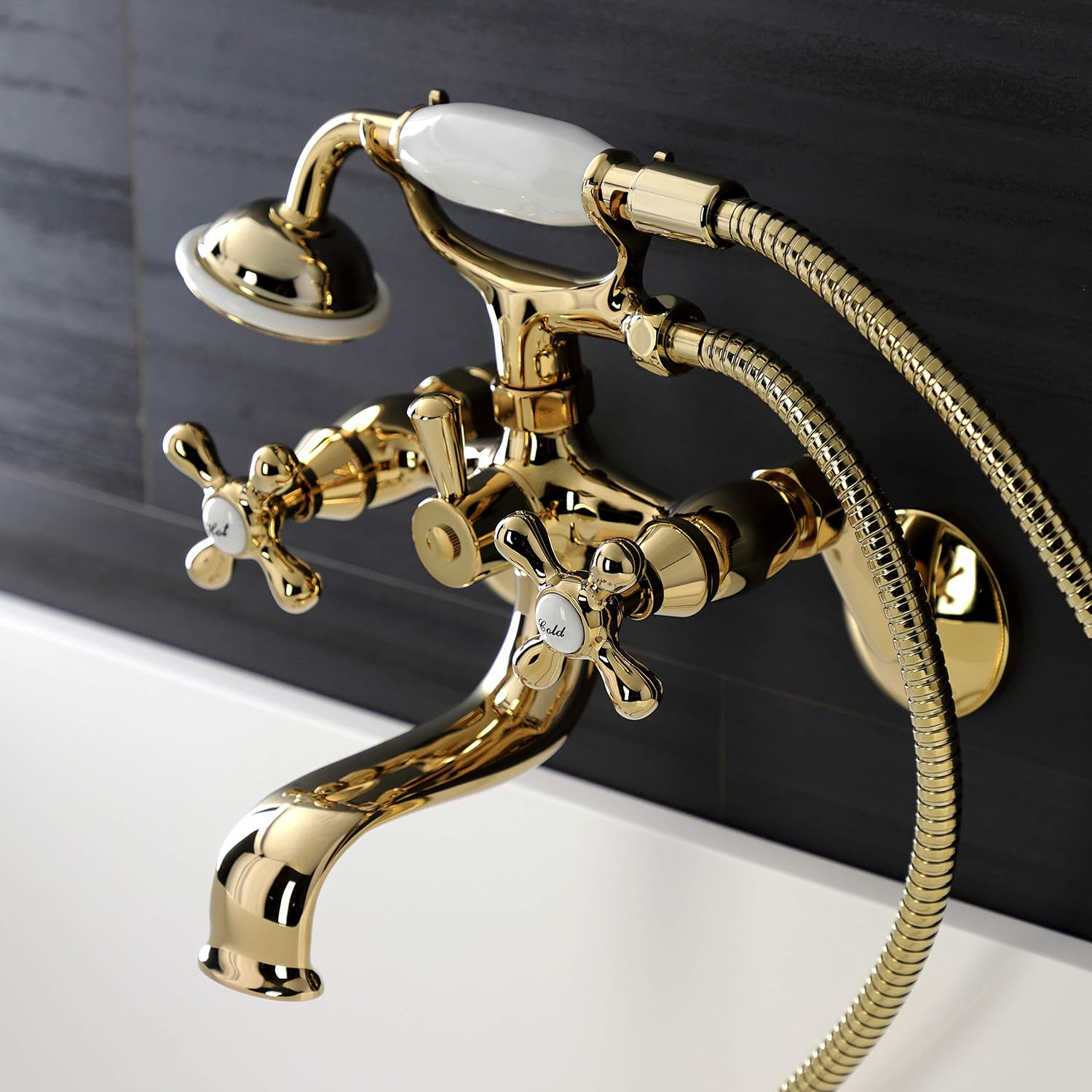 Kingston Brass KS226PB Kingston Clawfoot Tub Faucet, Polished Brass 9 x 9.19 x 8.81