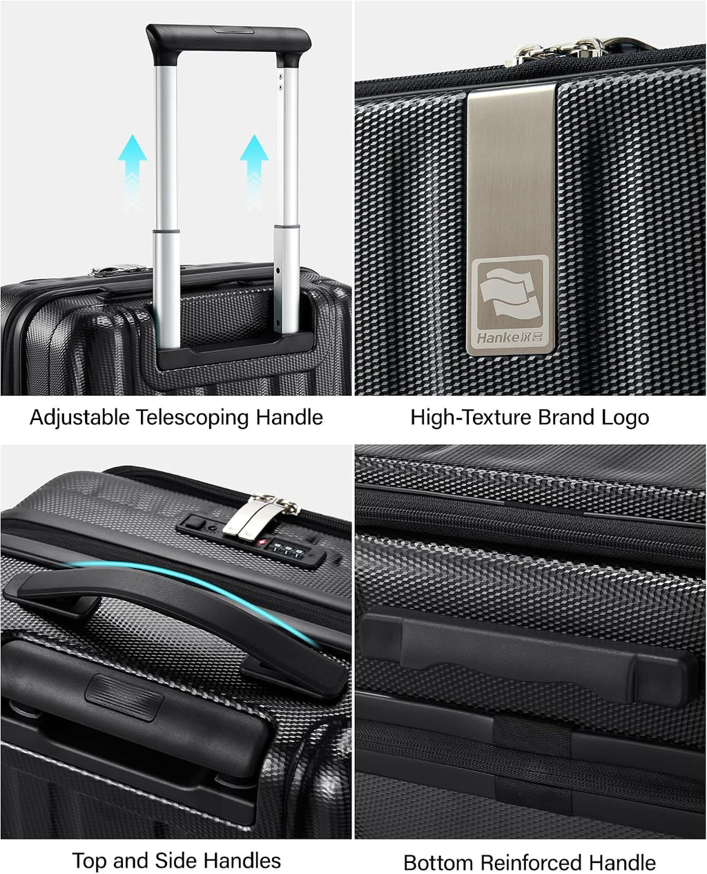 Hanke 26 Inch Expandable Luggage Top Opening Checked Bag Luggage Hard Shell Suitcases with Wheels Lightweight Travel Luggage Heavy Duty Luggage Suitcase with Lock for Woman Men-Jet Black