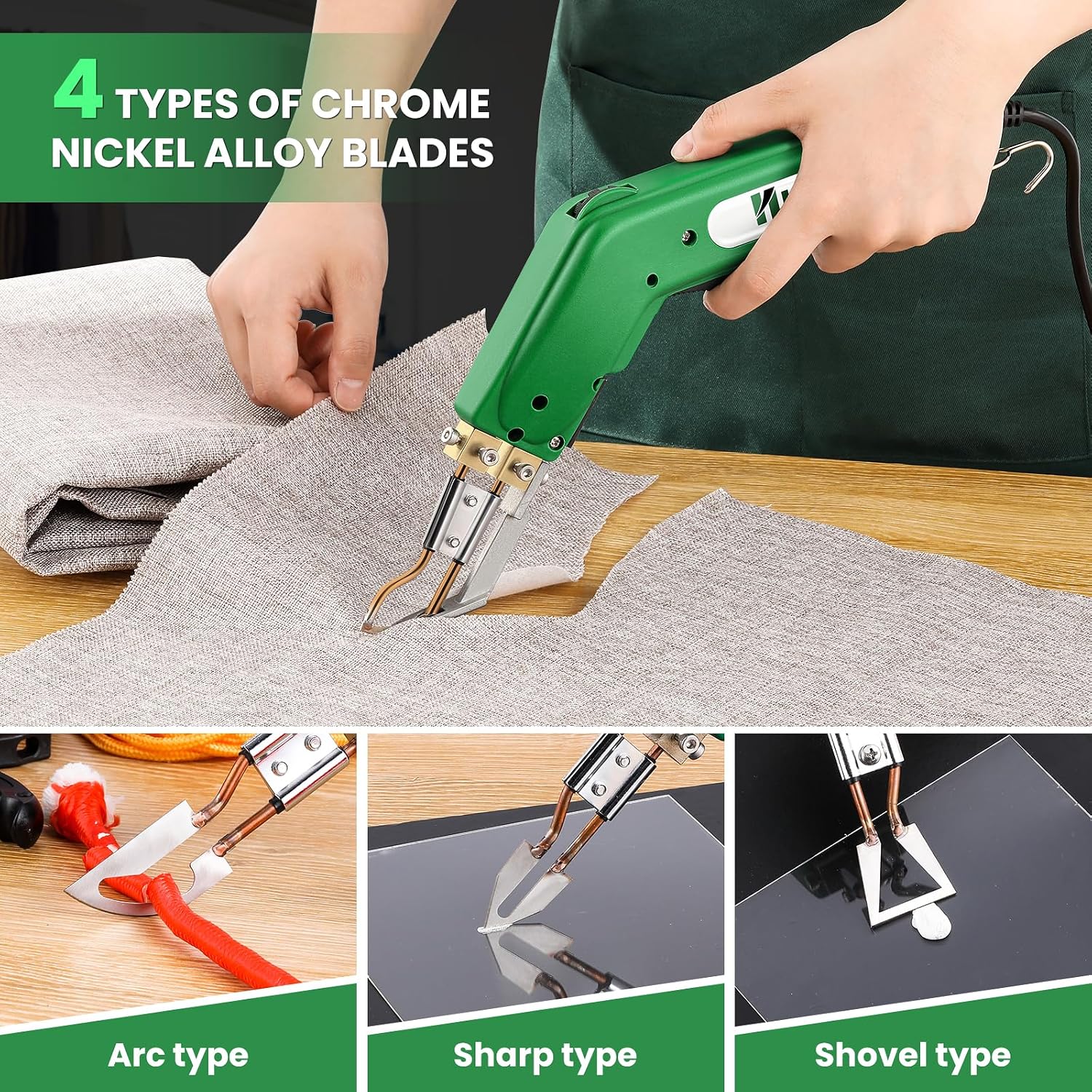 Huanyu Electric Hot Knife Rope Cutter Fabric Cutting Tool Kit 4 Blades Pro Fabric Cutting 600° C Heat Cutter 100W Heat Sealer for Sponge Cloth Board Webbing Continuous Working