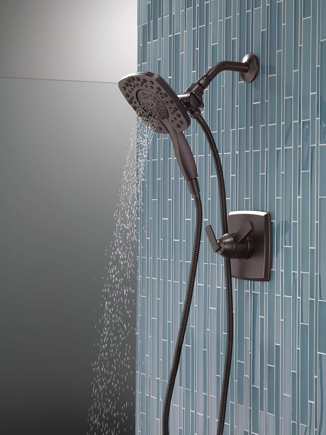 DELTA Ashlyn 17 Series Dual-Function Shower Trim Kit with 2-Spray Touch-Clean In2ition 2-in-1 Hand Held Shower Head with Hose, Venetian Bronze T17264-RB-I (Valve Included)