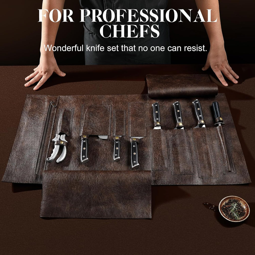 Chef Knife Set, Meat Boning Carving Cleaver Butcher Knife, High Carbon Steel Japan Nakiri Santoku Knife Set with Accessories for Kitchen, BBQ Camping Knives Set with Bag