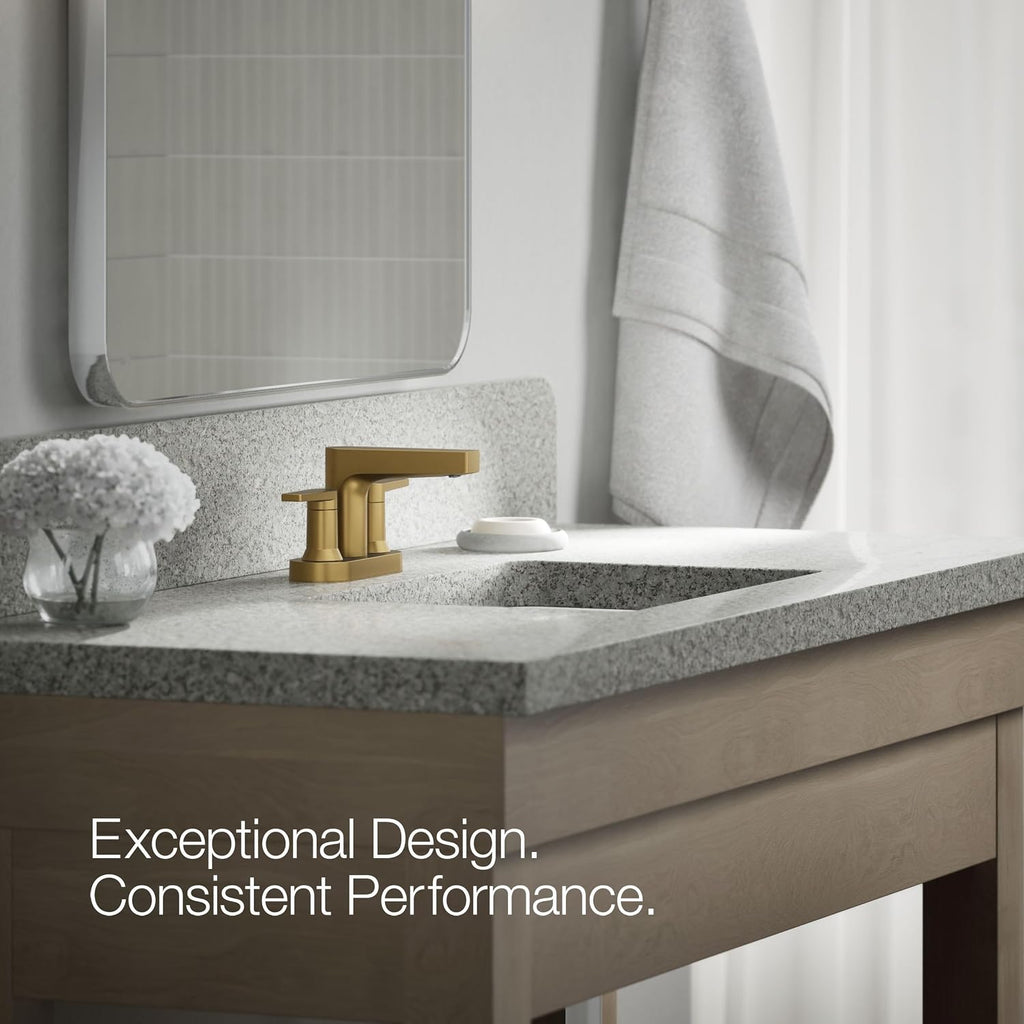 KOHLER K-97031-4-2MB Taut Centerset Bathroom Sink Faucet, 1.2 GPM, Two-Handle Faucet, Minimalist Design, Corrosion Resistant, Vibrant Brushed Moderne Brass