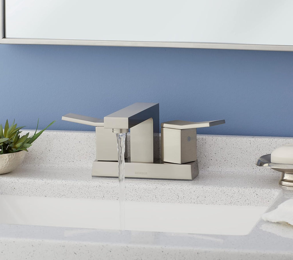 Gerber Avian 4 in. Centerset 2-Handle Bathroom Faucet with Metal Touch Down Drain, Brushed Nickel