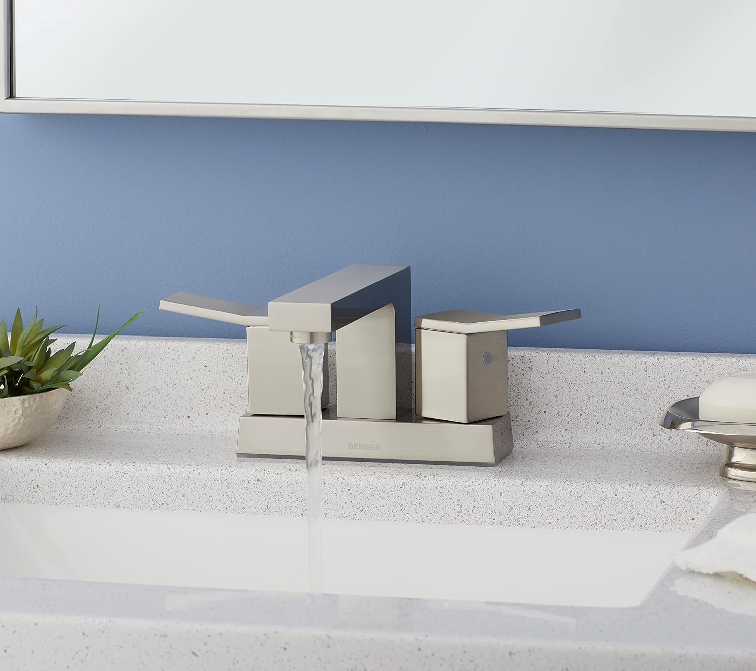 Gerber Avian 4 in. Centerset 2-Handle Bathroom Faucet with Metal Touch Down Drain, Brushed Nickel