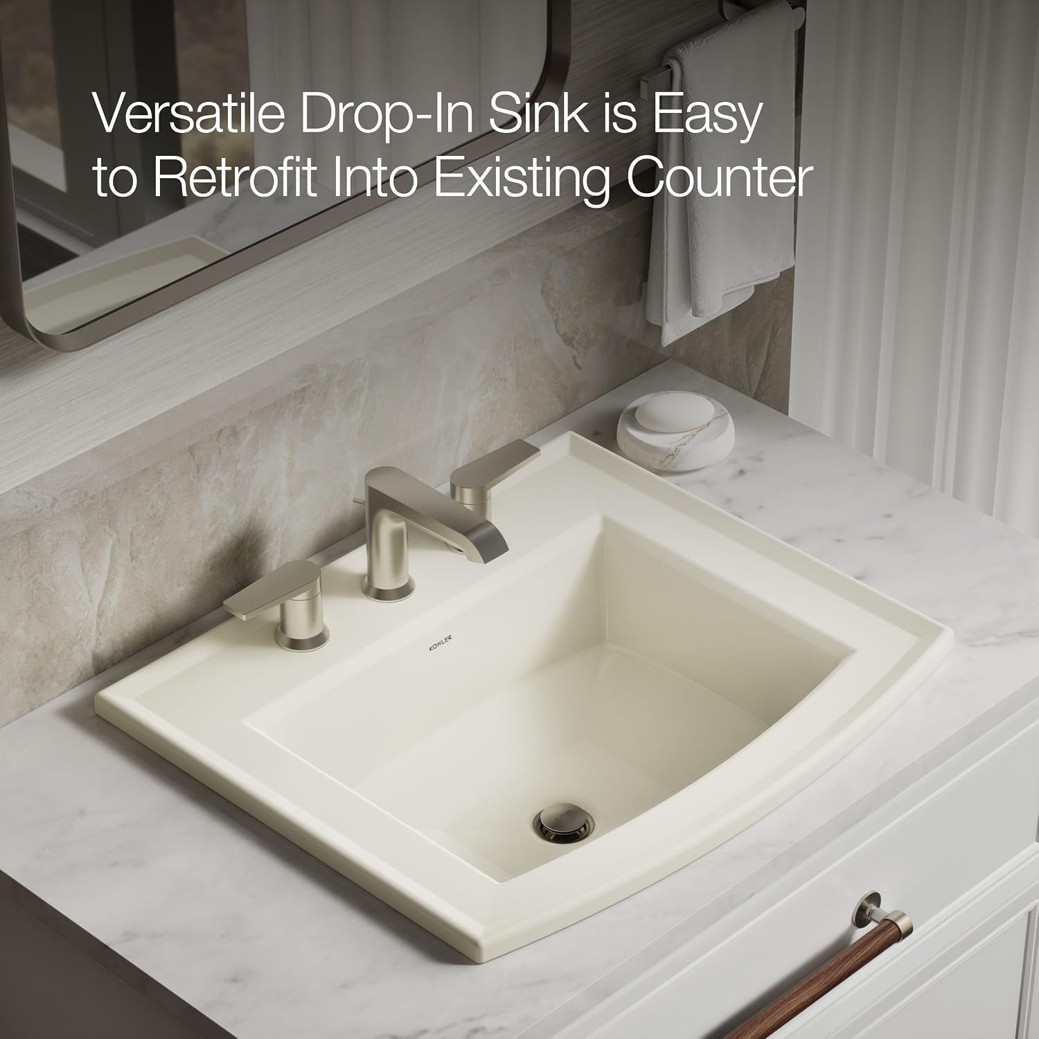 Kohler 2356-8-96 Archer® 22-3/4' rectangular drop-in bathroom sink, Biscuit
