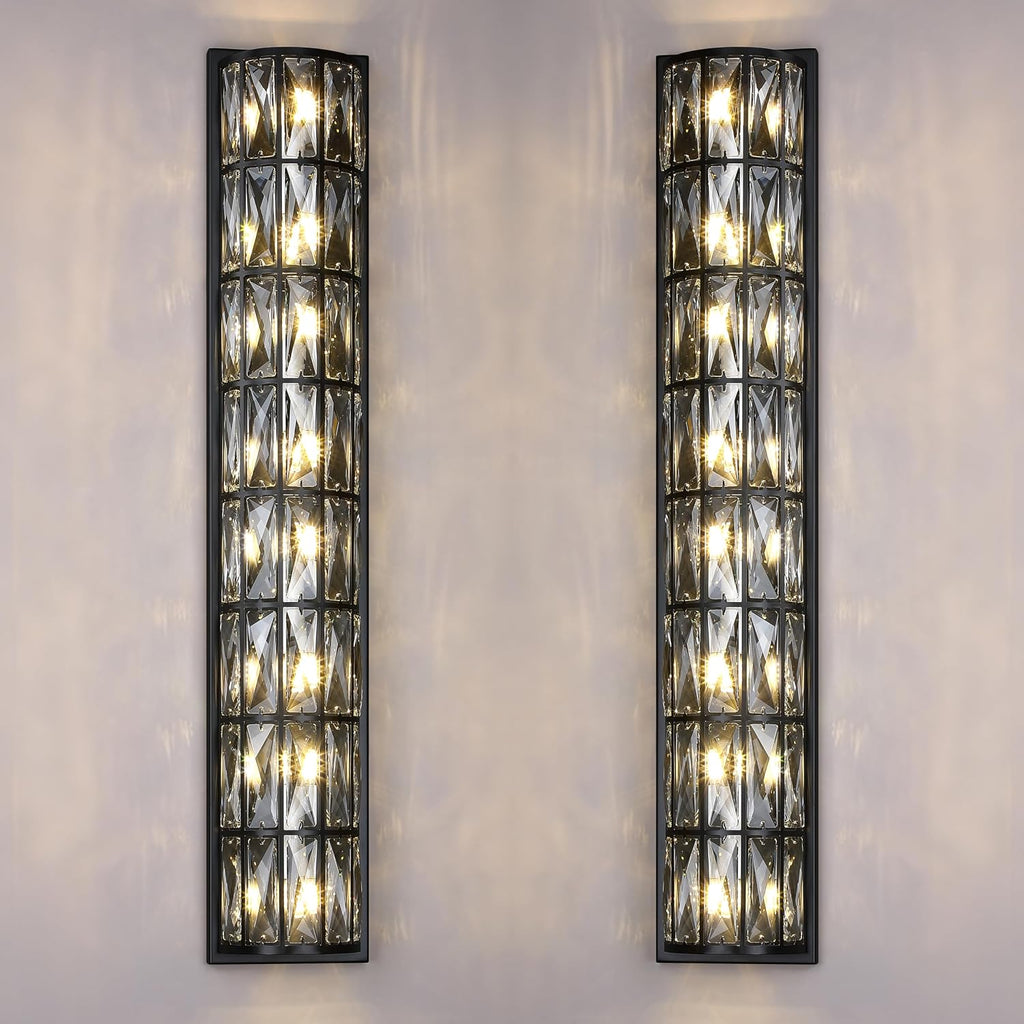 8 Light Modern Polyhedral Crystal Shade Wall Sconce Light Fixtures,Black Finish for Bathroom,Bedroom Living Room Bedside E12 Base 2 Pack