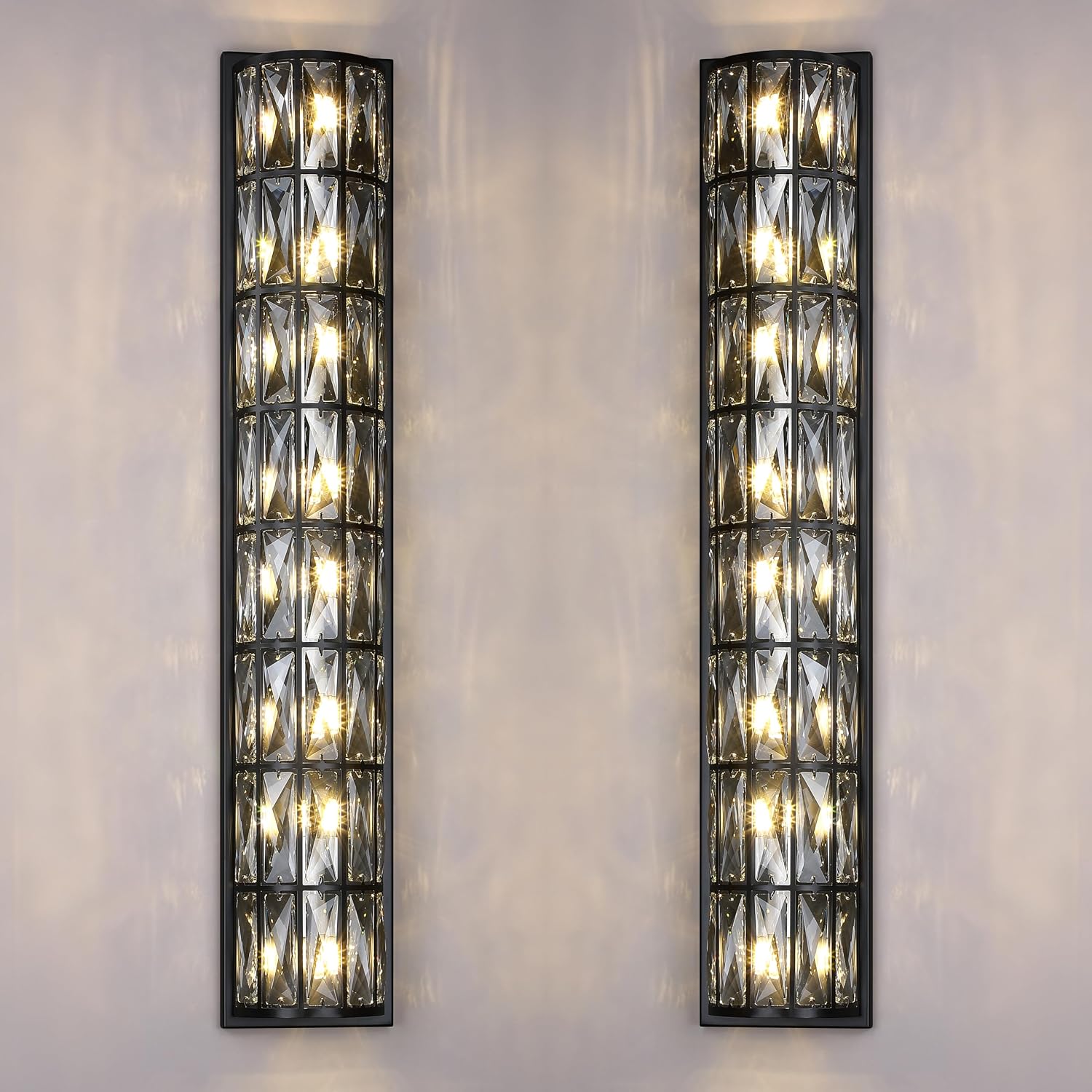 8 Light Modern Polyhedral Crystal Shade Wall Sconce Light Fixtures,Black Finish for Bathroom,Bedroom Living Room Bedside E12 Base 2 Pack