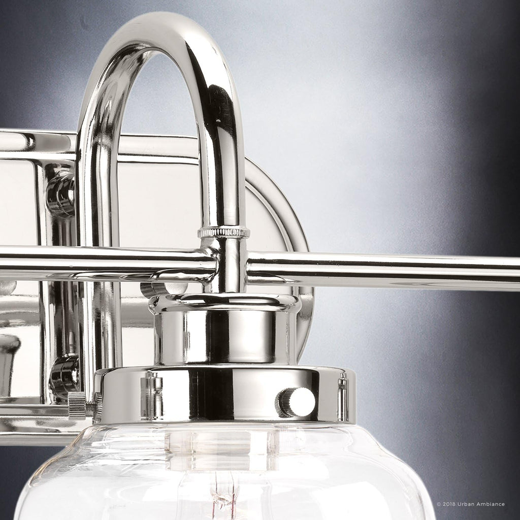Urban Ambiance Luxury Industrial Chic Bathroom Vanity Light, Large Size: 11.25' H x 26' W, with Art Deco Style Elements, Polished Nickel Finish, UHP2538, Nottingham Collection