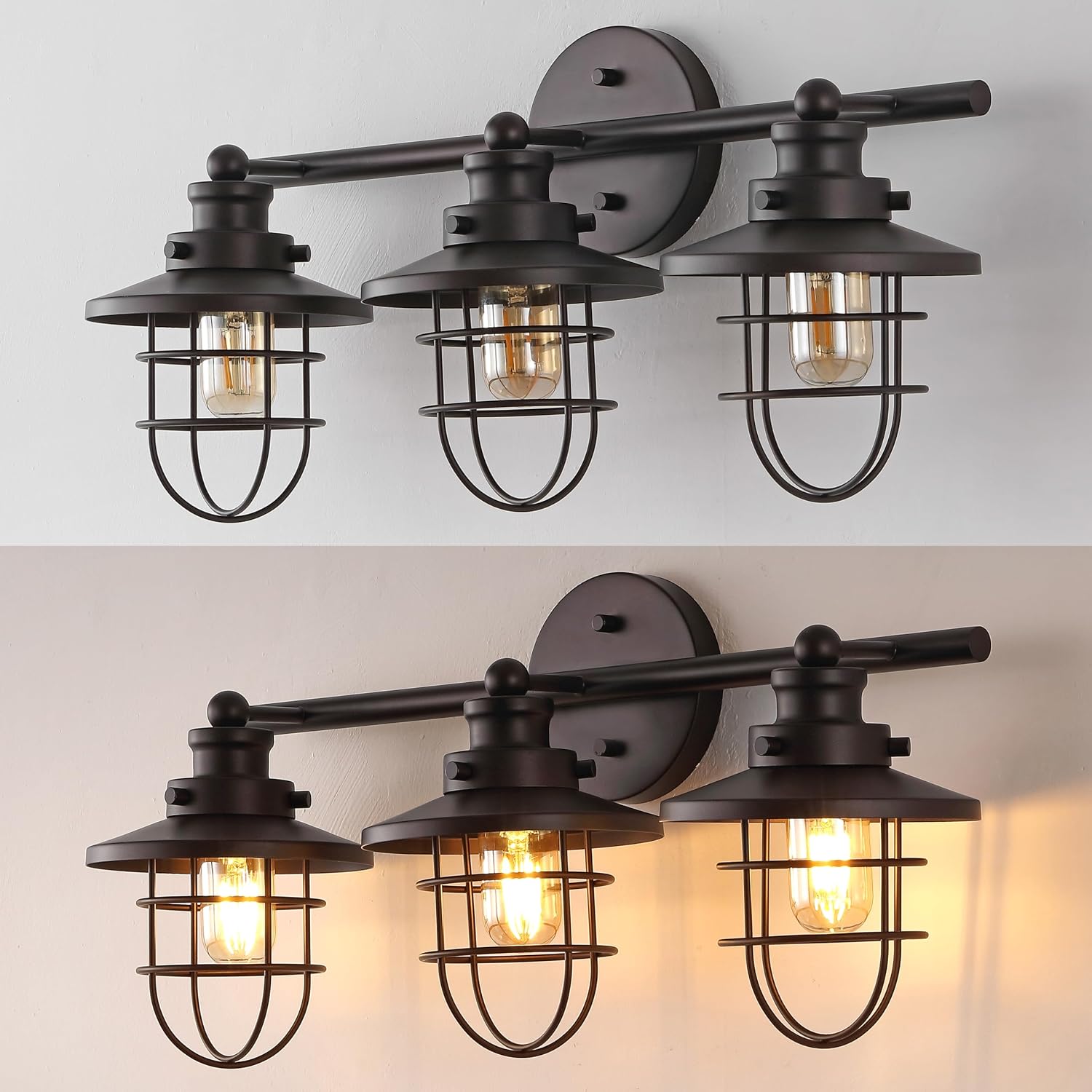 JONATHAN Y JYL1506B Ellis 24' 3-Light Industrial Farmhouse Vanity Light with Bathroom Hardware Accessory Set, Brushed Nickel (5-Piece) - Towel Bar & Ring, Toilet Paper Holder, Robe Hook
