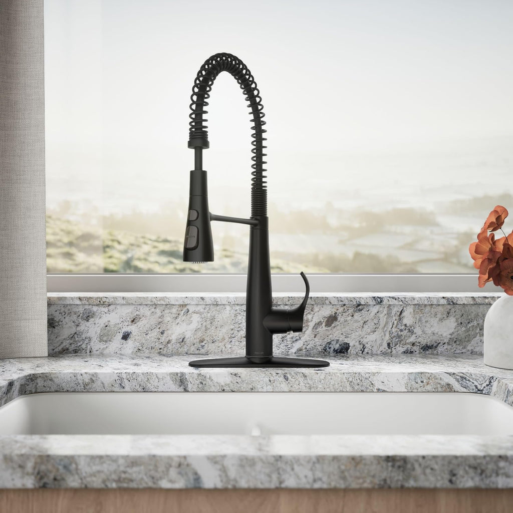 KOHLER 22033-BL Simplice Semi Professional Kitchen Sink Faucet, Three Function Sprayhead, Commercial Faucet, Matte Black